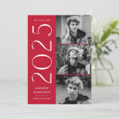 Moderne Einfachheit Rot 3 Foto 2025 Abschluss Ankündigung (Stehend Vorderseite)