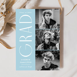 Moderne Einfachheit Sky Blue 3 Foto Abschluss Ankündigung