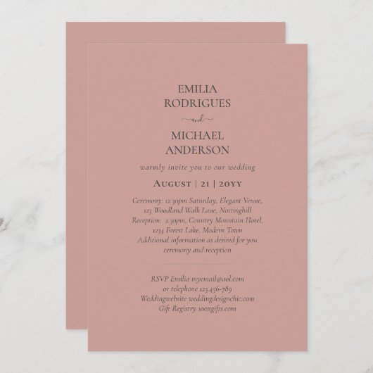 Moderne einfarbige Hochzeit in einem Budget Einladung (Vorne/Hinten)