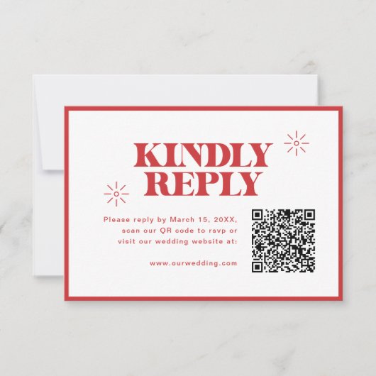 Moderne einfarbige Hochzeit mit QR-Code RSVP Karte (Vorderseite)