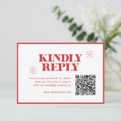 Moderne einfarbige Hochzeit mit QR-Code RSVP Karte (Stehend Vorderseite)