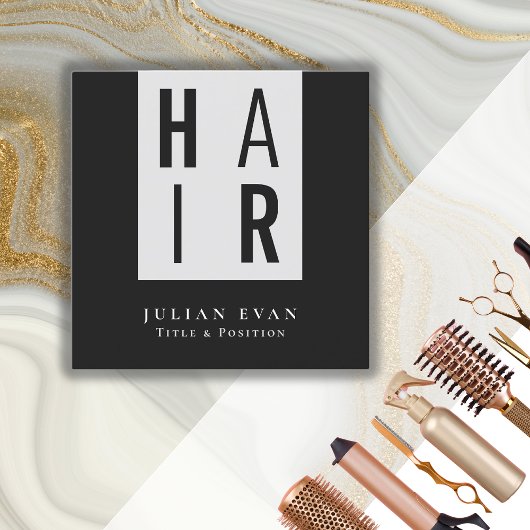 Moderne, einfarbige Schwarz-Weiß-Friseur Quadratische Visitenkarte