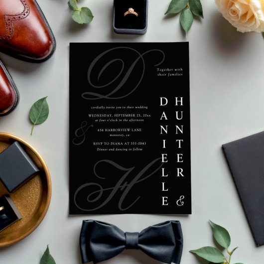 Moderne einfarbige Schwarz-Weiß-Hochzeit Einladung