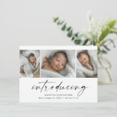 Moderne Einführung Baby Foto Collage Dankeskarte (Stehend Vorderseite)