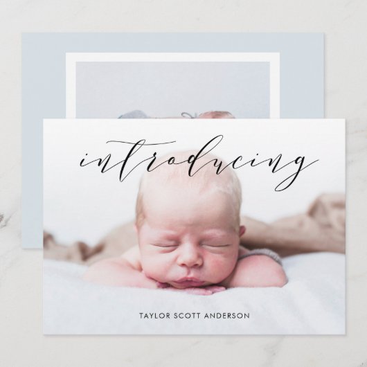 Moderne Einführung Baby Script Geburtsankündigung Einladung (Vorne/Hinten)