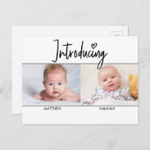 Moderne Einführung Script Twins Junge und Mädchen Ankündigungspostkarte (Vorne/Hinten)