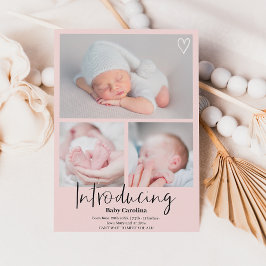 Moderne Einführung von schwarz rosa 3 Fotos Geburt Ankündigung