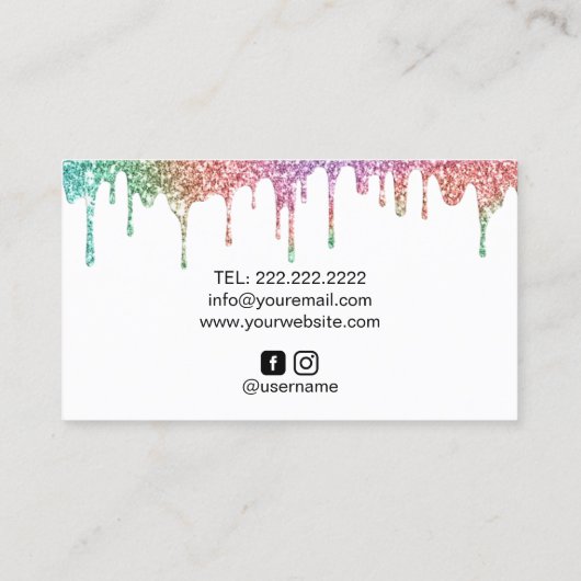 Moderne Einhorn-Glitzer-Tropfen Pastel Holography Visitenkarte (Rückseite)
