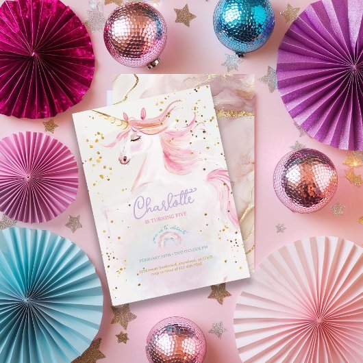 Moderne Einhorn- und Regenbogenpastel zum Geburtst Einladung