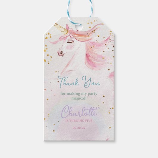 Moderne Einhorn- und Regenbogenpastel zum Geburtst Geschenkanhänger (Vorderseite)