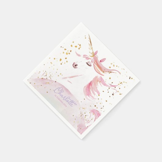 Moderne Einhorn- und Regenbogenpastel zum Geburtst Serviette (Ecke)