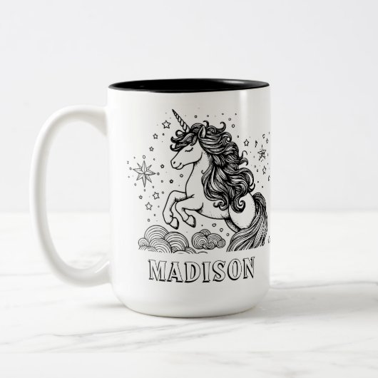 Moderne Einhornkids Personalisierte Färbung Zweifarbige Tasse (Links)