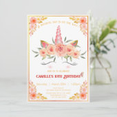 Moderne Einhornwand mit Blumengeschmack Geburtstag Einladung (Stehend Vorderseite)