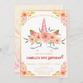 Moderne Einhornwand mit Blumengeschmack Geburtstag Einladung (Vorne/Hinten)