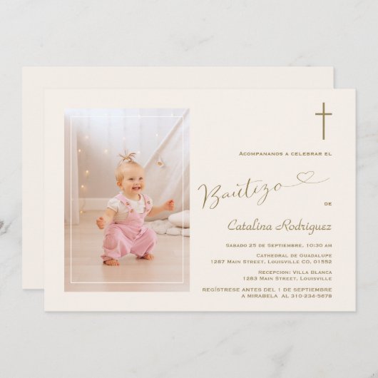 Moderne Einladung De Bautizo Hija Foto Girl (Vorne/Hinten)
