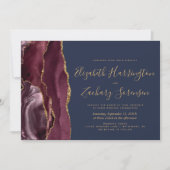 Moderne Einladung der Burgundy Gold Agate Navy zur (Vorderseite)