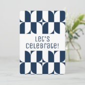 Moderne Einladung in Blau und Weiß Mitte des Jahrh (Stehend Vorderseite)