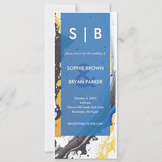 Moderne Einladung von Blau/Gold/Schwarz (Vorderseite)