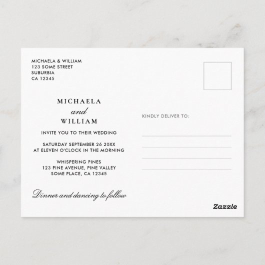 Moderne Einladung zu 5-Foto Hochzeiten Postkarte (Rückseite)