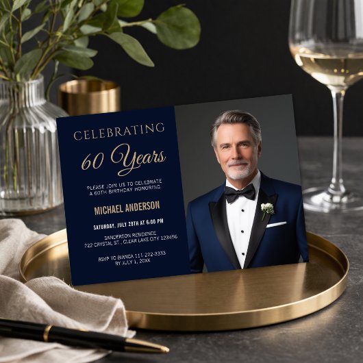 Moderne Einladung zum 60. Geburtstag mit Foto