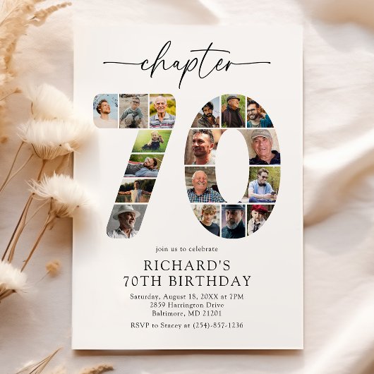 Moderne Einladung zum 70. Kapitel-Geburtstag