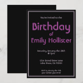 Moderne Einladung zum Geburtstag | Schwarzes Rosa  (Vorne/Hinten)