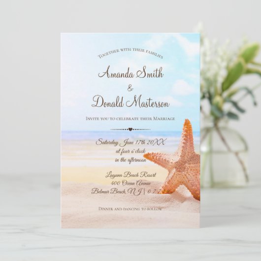 Moderne Einladung zum Hochzeitsfeiern am tropische (Stehend Vorderseite)