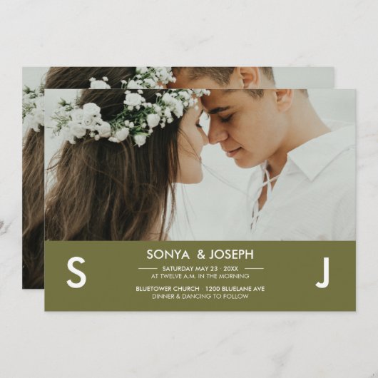 Moderne Einladung zum Hochzeitsfeiern mit Initiale (Vorne/Hinten)