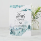 Moderne Einladung zum Winter Grün & Weiß Bäume (Stehend Vorderseite)