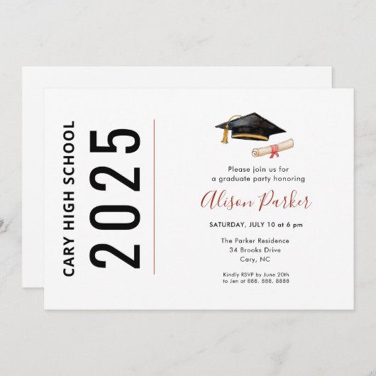 Moderne Einladung zur einfachen Graduiertenparty (Vorne/Hinten)