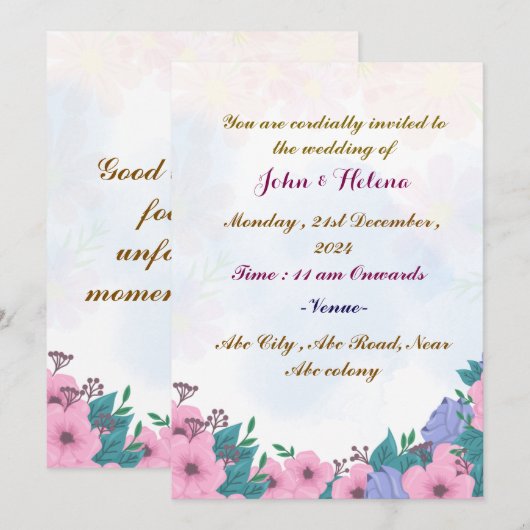 Moderne Einladung zur Hochzeit (Vorne/Hinten)