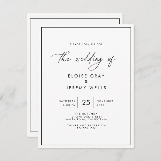Moderne Einladung zur Hochzeit (Vorne/Hinten)