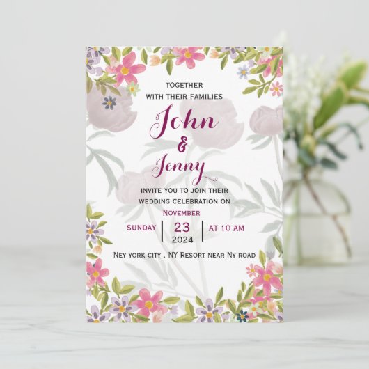 Moderne Einladung zur Hochzeit in Englisch (Stehend Vorderseite)