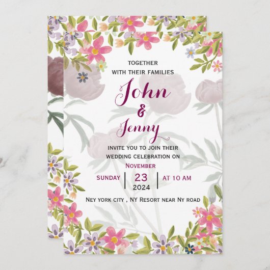 Moderne Einladung zur Hochzeit in Englisch (Vorne/Hinten)