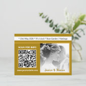 Moderne Einladung zur Hochzeit, QR-Code, Foto, Gol (Stehend Vorderseite)