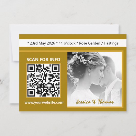 Moderne Einladung zur Hochzeit, QR-Code, Foto, Gol (Vorderseite)