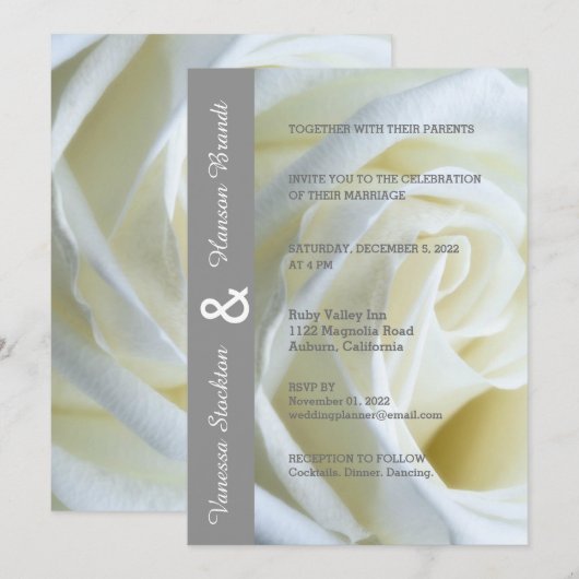 Moderne Einladung zur Hochzeit von White Rose (Vorne/Hinten)