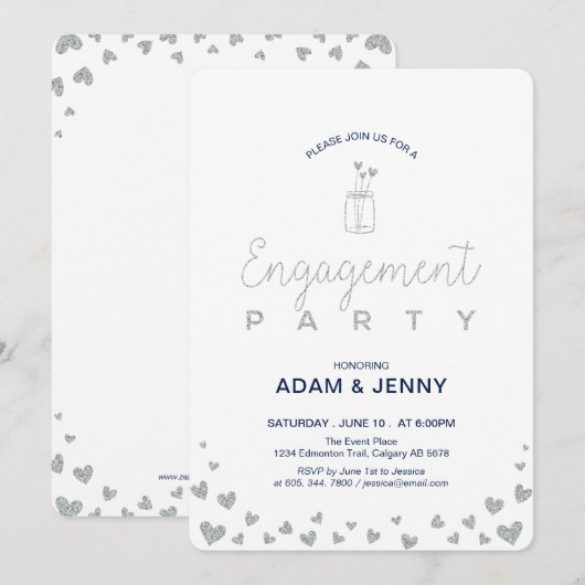 Moderne Einladung zur Silver & Navy-Engagement-Par (Vorne/Hinten)