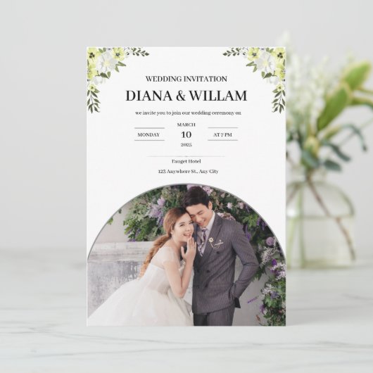 Moderne Einladung zur White Wedding (Stehend Vorderseite)