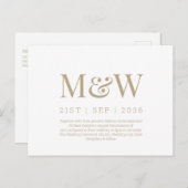 Moderne Einladung zur White Wedding Monogram Postkarte (Vorne/Hinten)