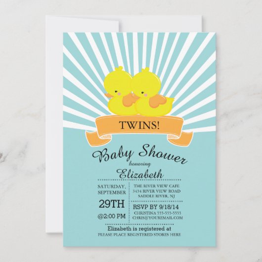 Moderne Einladungen für die Duck Twin Baby Shower (Vorderseite)