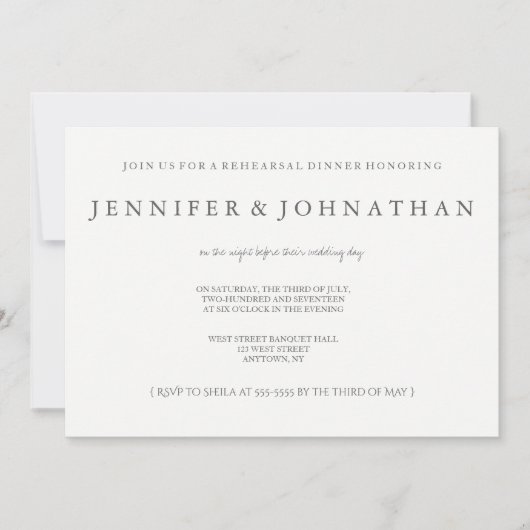 Moderne Einladungen in Grautönen und Probe (Vorderseite)