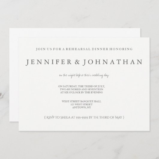 Moderne Einladungen in Grautönen und Probe (Vorne/Hinten)