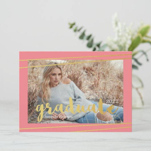 Moderne Einladungen in Rosa, Gold und Weiß (Stehend Vorderseite)