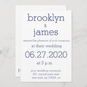 Moderne Einladungen zu Hochzeiten in Weiß und Navy (Vorne/Hinten)