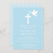 Moderne Einladungen zu Kreuz und Taube Blauer Tauf (Vorne/Hinten)