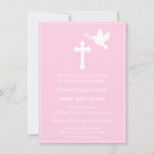 Moderne Einladungen zu Rosa Kreuz und Taube (Vorderseite)