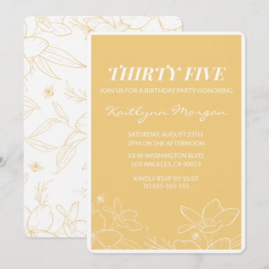 Moderne Einladungen zum 35. Geburtstag Brunch Gelb (Vorne/Hinten)