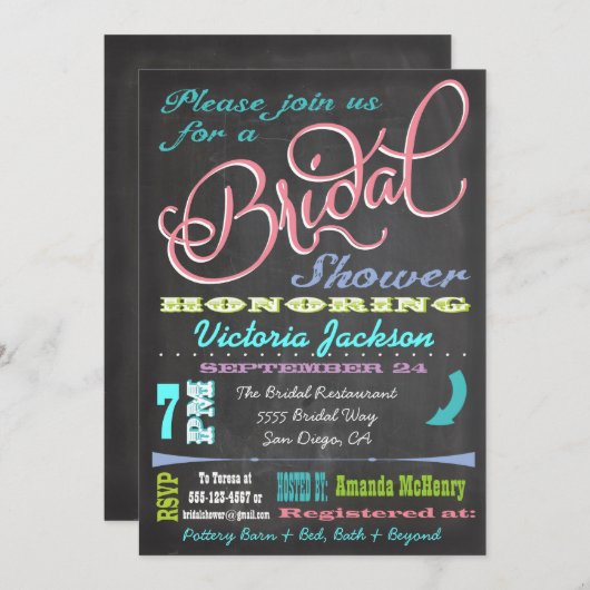 Moderne Einladungen zur Bridal-Dusche mit Chalkboa (Vorne/Hinten)