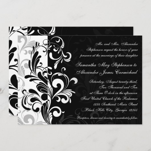 Moderne Einladungen zur Hochzeit in Schwarz/Weiß (Vorne/Hinten)